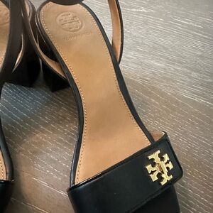 Tory Burch Black Sandals with Gold Logo